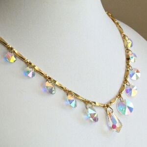Sarah Coventry Gold Tone Vintage AB Crystal Necklace 1965